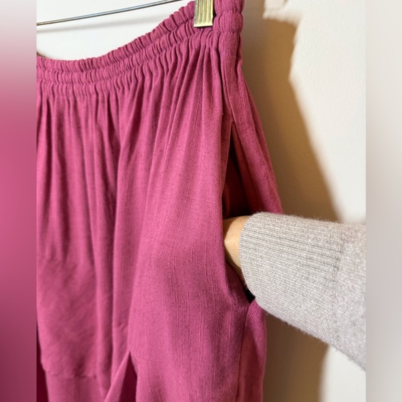 Kaliyana linen blend skirt Lagenlook pockets elastic waist asymmetrical artsy - Picture 3 of 7